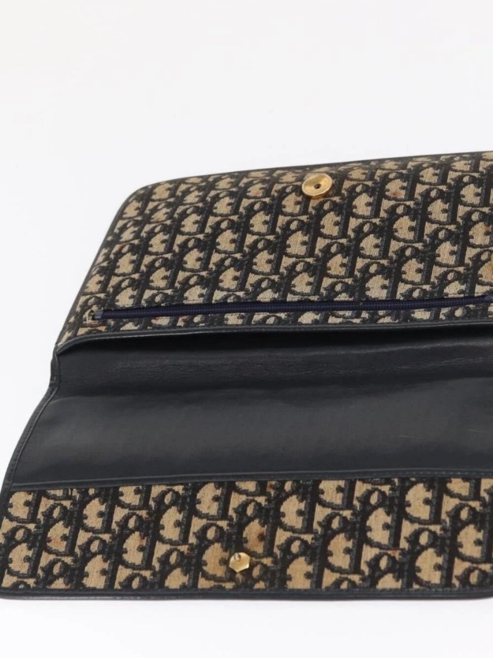 Christian Dior Trotter Canvas Clutch Bag Navy Gold Auth 170587 - Picture 9 of 14